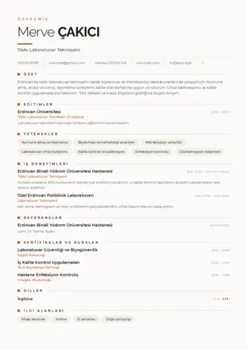 Laboratuvar Teknisyeni Cv Örnekleri cv indir